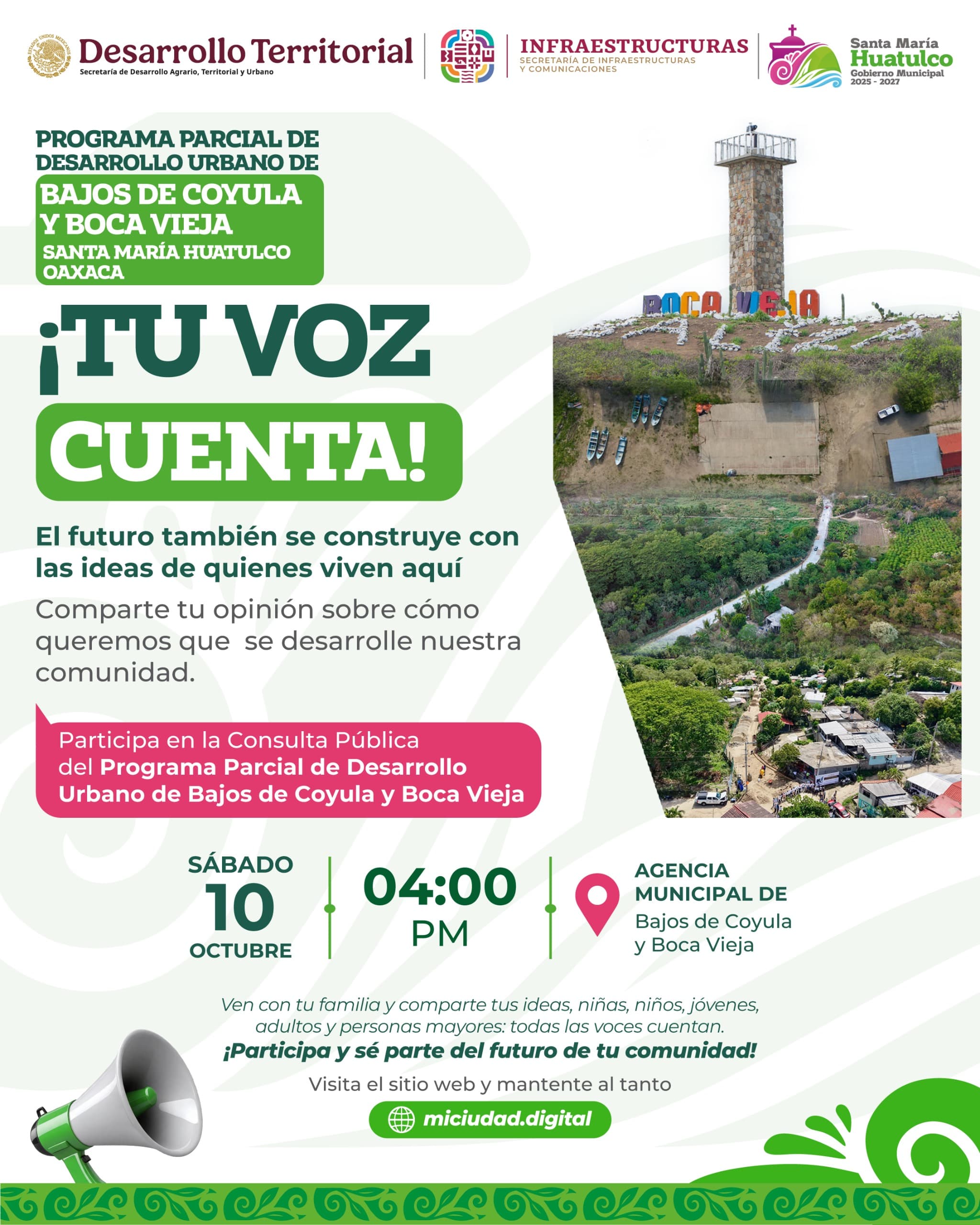 Cartel de la consulta pública del Programa Parcial de Desarrollo Urbano de Bajos de Coyula y Boca Vieja